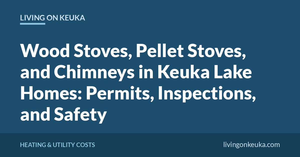 Living on Keuka title card: Wood Stoves, Pellet Stoves, and Chimneys in Keuka Lake Homes: Permits, Inspections, and Safety